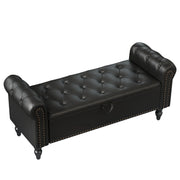 Button Tufted Storage Bedroom Bench Black Chenille Picture-1 | Furnimart