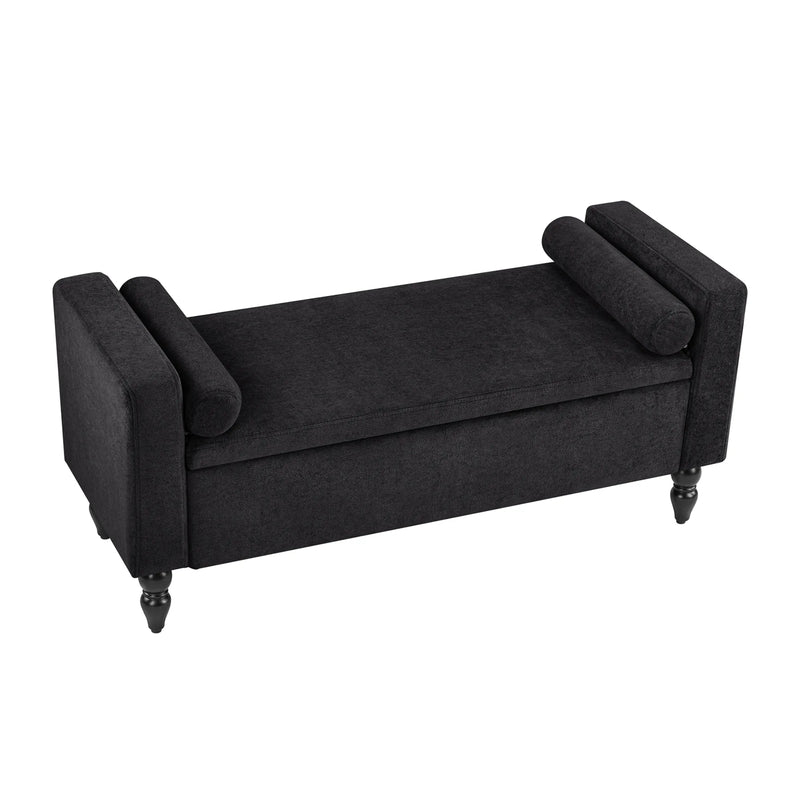 45.7’’ Linen Storage Ottoman Bench With Round Cushion Black Picture-1 | Furnimart