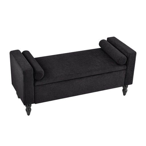 45.7’’ Linen Storage Ottoman Bench With Round Cushion Black Picture-1 | Furnimart