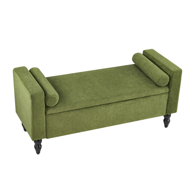 45.7’’ Linen Storage Ottoman Bench With Round Cushion Green Picture-1 | Furnimart