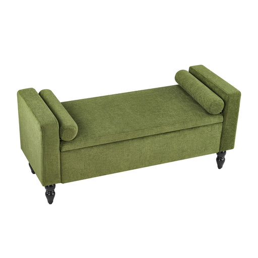45.7’’ Linen Storage Ottoman Bench With Round Cushion Green Picture-1 | Furnimart