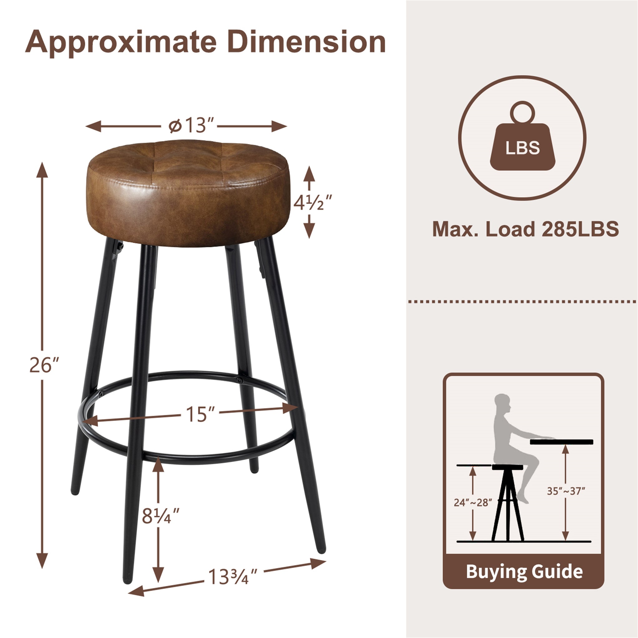 Furnimart 26inch Minilist Faux Leather Kitchen Bar Stools Set of 2