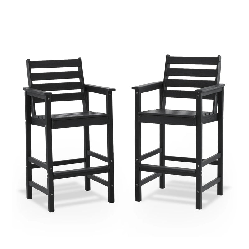 Outdoor Tall Adirondack Bar Chairs Set of 2,All-Weather HDPE Outdoor Bar Stools For Poolside Black Picture-1 | Furnimart