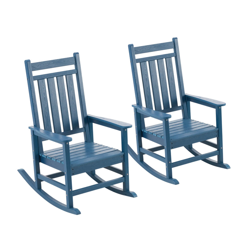 Oversized Rocking Chairs Set of 2, HDPE Outdoor Rocking Chair for Adults with High Blue Picture-2 | Furnimart