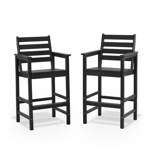 Outdoor Tall Adirondack Bar Chairs Set of 2,All-Weather HDPE Outdoor Bar Stools For Poolside Black Picture-1 | Furnimart