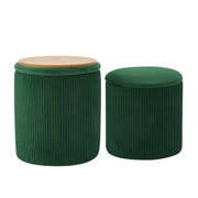 Velvet Storage Stool Set Of 2,Round Ottoman With Paint-Free Panels As a Small Table,Cute Foot Stool For Entryway Green Picture-1 | Furnimart