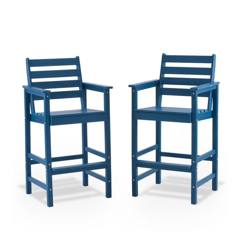 Outdoor Tall Adirondack Bar Chairs Set of 2,All-Weather HDPE Outdoor Bar Stools For Poolside Blue Picture-1 | Furnimart