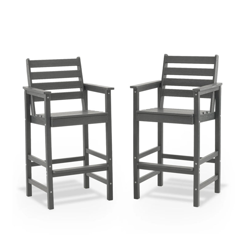 Outdoor Tall Adirondack Bar Chairs Set of 2,All-Weather HDPE Outdoor Bar Stools For Poolside Gray Picture-1 | Furnimart