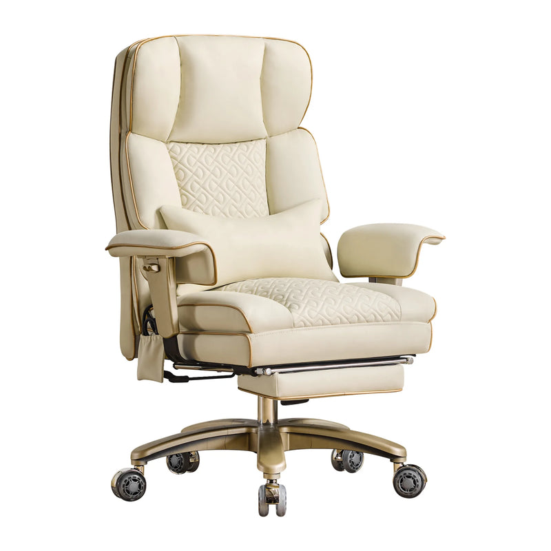 Furniliving Modern Big Tall Executive Office Chair Pu Leather Office Desk Chair With Footrest Beige Picture-1 | Furnimart