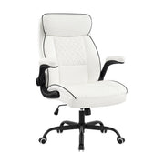 Furniliving Mid Century Modern Office Chair Leather Computer Desk Chair With Flip-Up Armrests White Picture-1 | Furnimart