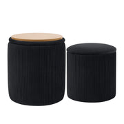 Velvet Storage Stool Set Of 2,Round Ottoman With Paint-Free Panels As a Small Table,Cute Foot Stool For Entryway Black Picture-1 | Furnimart