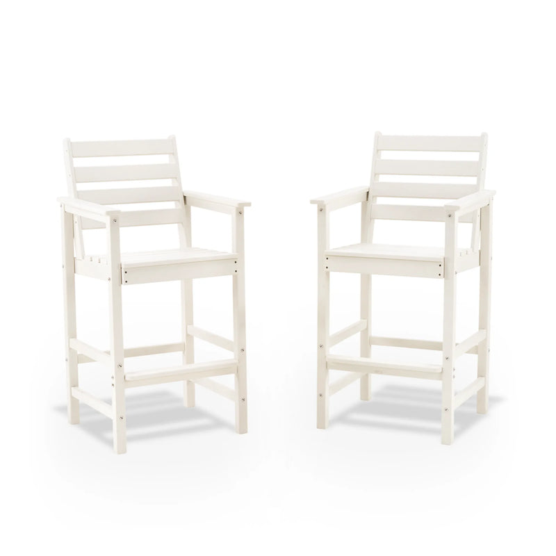 Outdoor Tall Adirondack Bar Chairs Set of 2,All-Weather HDPE Outdoor Bar Stools For Poolside White Picture-1 | Furnimart