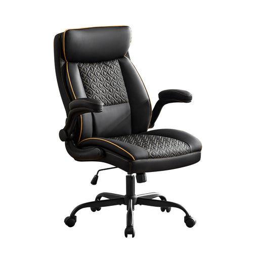 Furniliving Mid Century Modern Office Chair Leather Computer Desk Chair With Flip-Up Armrests Black Picture-1 | Furnimart