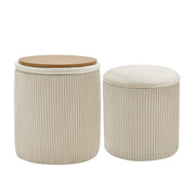 Velvet Storage Stool Set Of 2,Round Ottoman With Paint-Free Panels As a Small Table,Cute Foot Stool For Entryway Beige Picture-1 | Furnimart