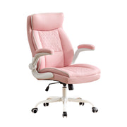 Furniliving Mid Century Modern Office Chair Leather Computer Desk Chair With Flip-Up Armrests Pink Picture-1 | Furnimart