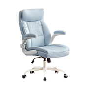 Furniliving Mid Century Modern Office Chair Leather Computer Desk Chair With Flip-Up Armrests Blue Picture-1 | Furnimart