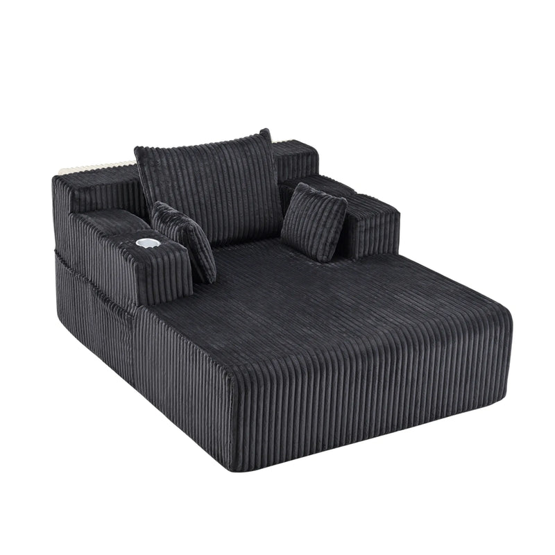 66" Oversized Chaise Lounge Indoor, Upholstered Sofa Bed with 1 Cup Holders & 4 Side Pockets Gray Picture-1 | Furnimart