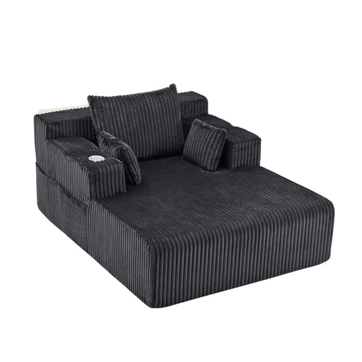 66" Oversized Chaise Lounge Indoor, Upholstered Sofa Bed with 1 Cup Holders & 4 Side Pockets Gray Picture-1 | Furnimart
