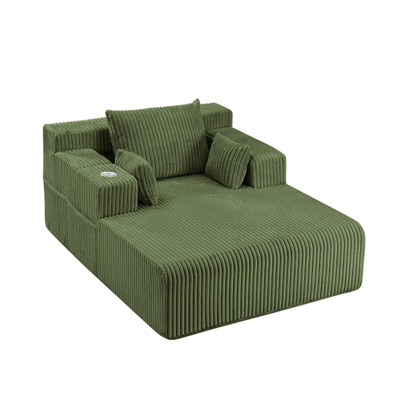 66" Oversized Chaise Lounge Indoor, Upholstered Sofa Bed with 1 Cup Holders & 4 Side Pockets Green Picture-1 | Furnimart
