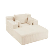 66" Oversized Chaise Lounge Indoor, Upholstered Sofa Bed with 1 Cup Holders & 4 Side Pockets White Picture-1 | Furnimart