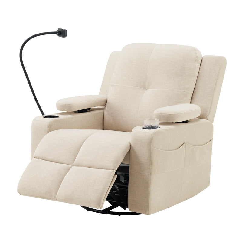 Power Rocking Chair Nursery with Adjustable Armrests Beige Picture-1 | Furnimart