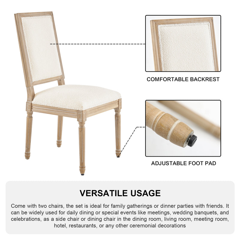 Libretto French Style Dining Chair Set of 2, Wool Fabric in Beige